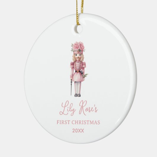 Schattigee Roze Notenkraker Baby's Eerste Kerst Keramisch Ornament (Links)