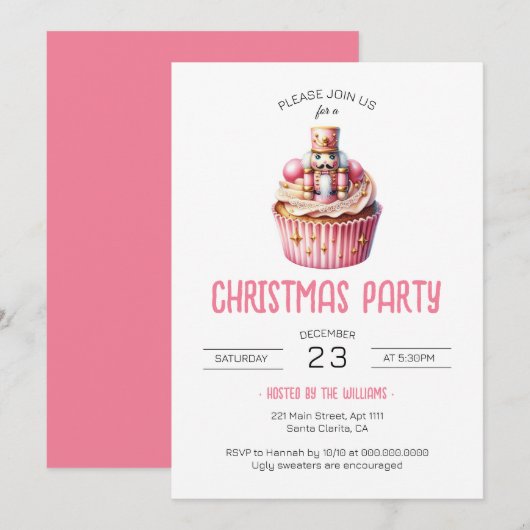 Schattigee Roze Notenkraker Cupcake Kerstfeest Kaart (Voorkant / Achterkant)