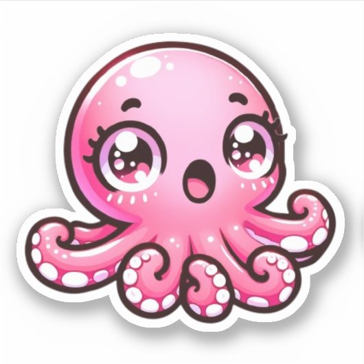 Schattigee Roze Octopus Custom-Cut Vinyl Stickers (Voorkant)