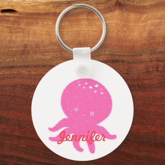 Schattigee roze octopus gepersonaliseerde naam sleutelhanger (Voorkant)