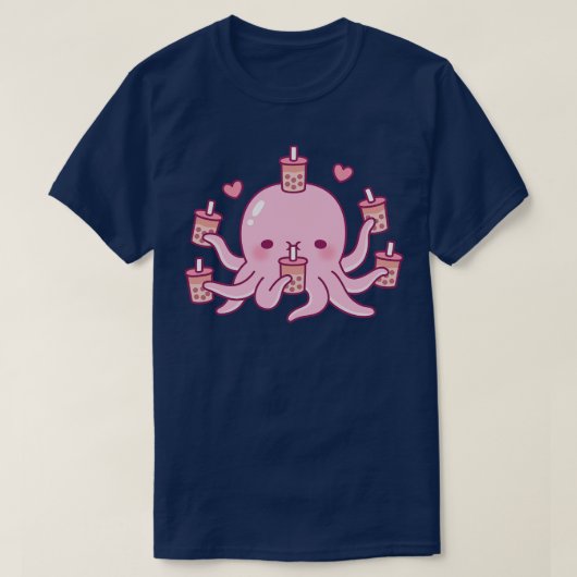 Schattigee roze octopus houdt van bubbelthee t-shirt (Design voorkant)