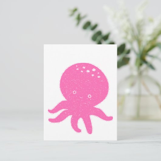 Schattigee roze octopus oude print briefkaart (Staand voorkant)