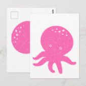 Schattigee roze octopus oude print briefkaart (Voorkant / Achterkant)