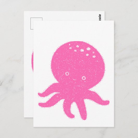 Schattigee roze octopus oude print briefkaart (Voorkant / Achterkant)