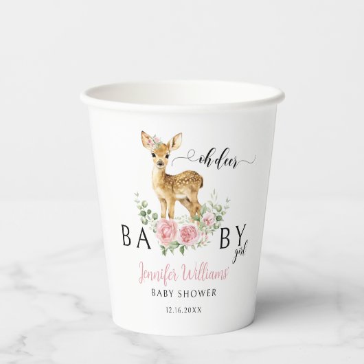 Schattigee Roze Oh Herten Baby Meisje Douche Papie Papieren Bekers (Achterkant)