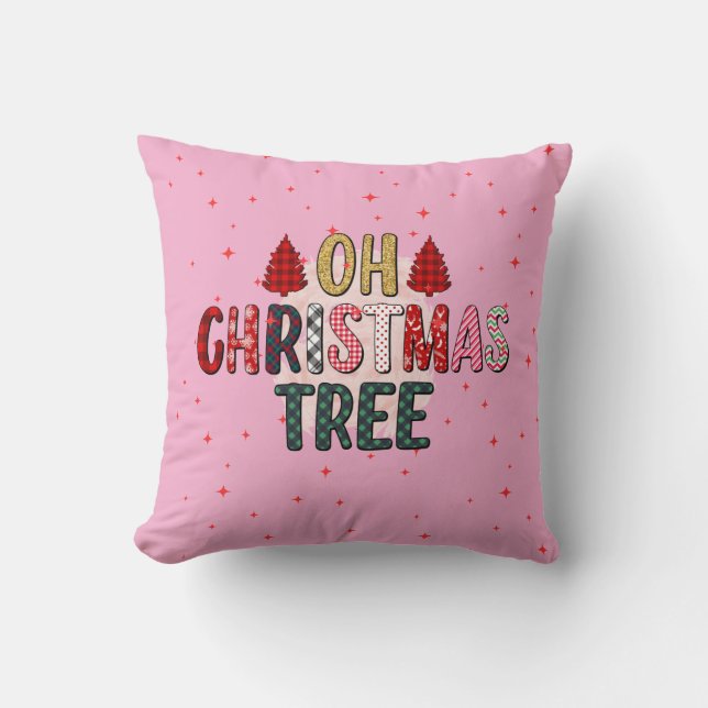 Schattigee roze OH Kerstboom aangepaste familie fo Kussen (Voorkant)
