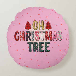 Schattigee roze OH Kerstboom aangepaste familie fo Rond Kussen
