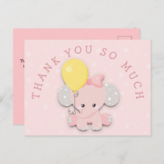 Schattigee roze olifant adres bericht dank u briefkaart (Voorkant / Achterkant)