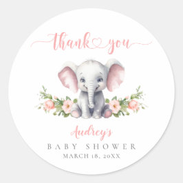 Schattigee Roze Olifant Baby Meisje Douche Bedankt Ronde Sticker