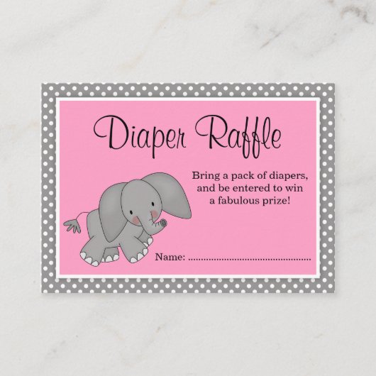 Schattigee Roze Olifant Baby shower Luier Raffle Informatiekaartje (Voorkant)