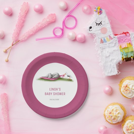 Schattigee Roze Olifant Baby shower Papier Borden Papieren Bordje (Feest)