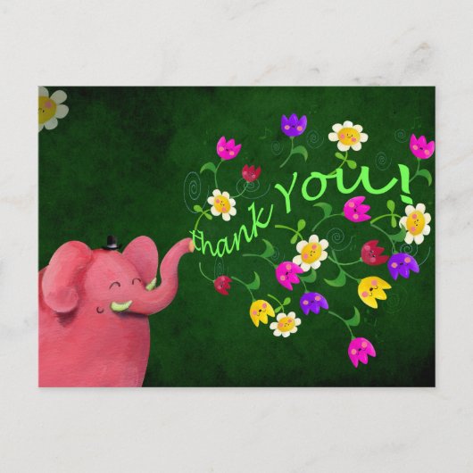 Schattigee roze olifant dank u briefkaart (Voorkant)