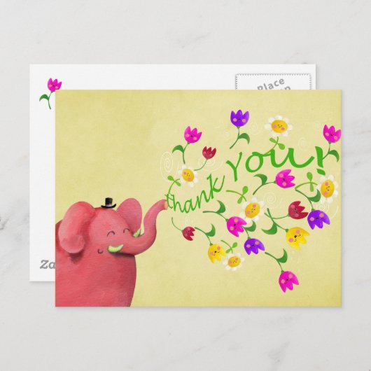 Schattigee roze olifant dank u briefkaart (Voorkant / Achterkant)