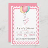 Schattigee Roze Olifant en Ballonnen Baby shower Kaart (Voorkant / Achterkant)