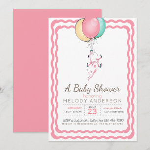 Schattigee Roze Olifant en Ballonnen Baby shower Kaart