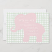 Schattigee Roze Olifant Green Gingham Baby shower Kaart (Voorkant)