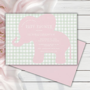 Schattigee Roze Olifant Green Gingham Baby shower Kaart