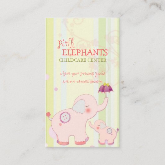 Schattigee Roze Olifant Kinderopvang Visitekaartje (Voorkant)