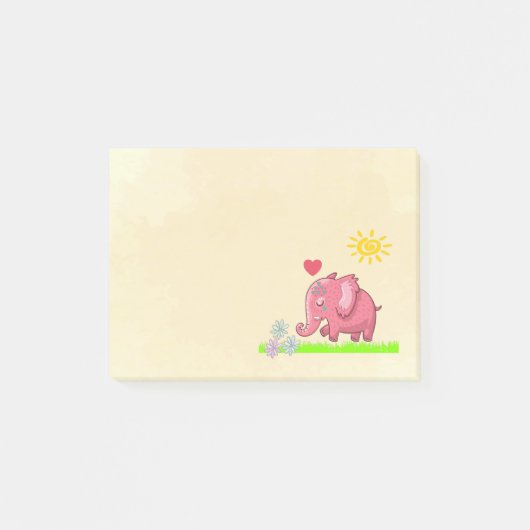Schattigee roze olifant ruikt bloemen post-it® notes (Voorkant)