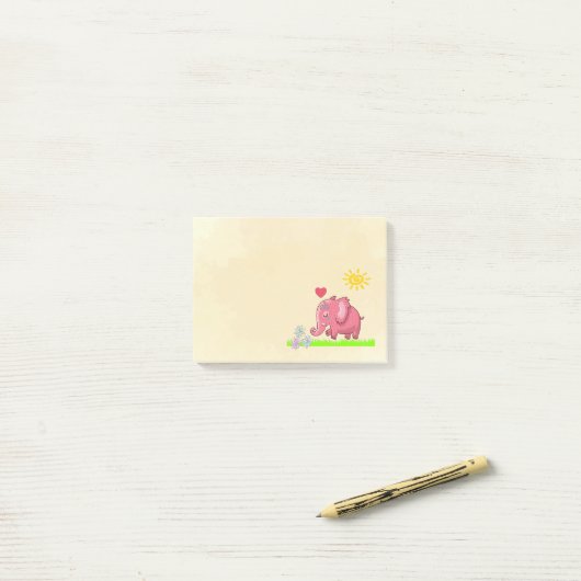 Schattigee roze olifant ruikt bloemen post-it® notes (Op bureau)