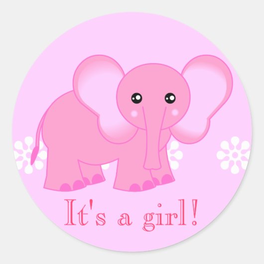 Schattigee roze olifant Stickers - Het is een meis (Voorkant)