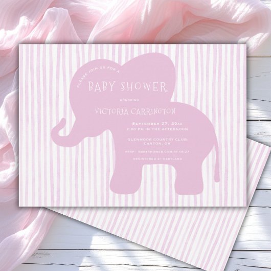 Schattigee Roze Olifantenstreep Baby shower Kaart