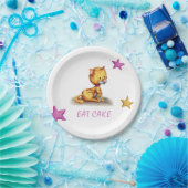 Schattigee Roze Oranje Kitty Cat Papieren Bordje (Feest)