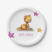 Schattigee Roze Oranje Kitty Cat Papieren Bordje (Voorkant)