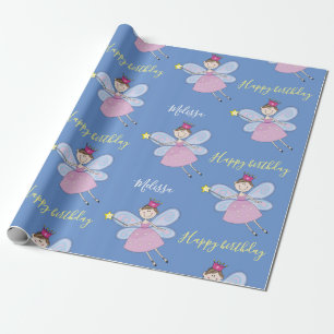 Schattigee Roze Paarse Blauwe Sprookjesverjaardag Cadeaupapier