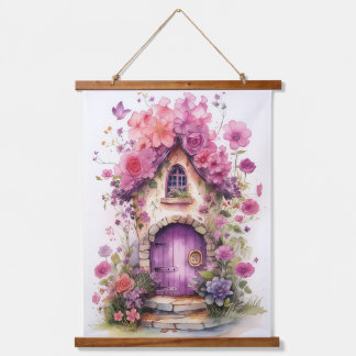 Schattigee roze & paarse bloemfairy deur hangend wandkleed