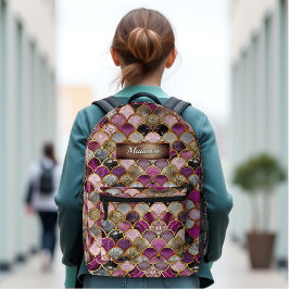 Schattigee roze paarse gouden zeemeerminschaal bedrukte rugzak