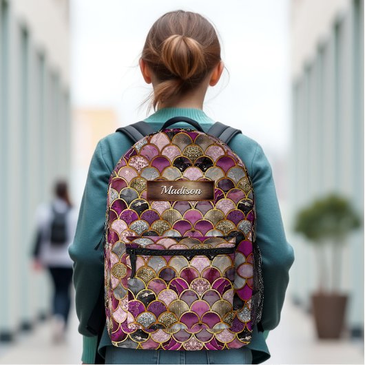 Schattigee roze paarse gouden zeemeerminschaal bedrukte rugzak