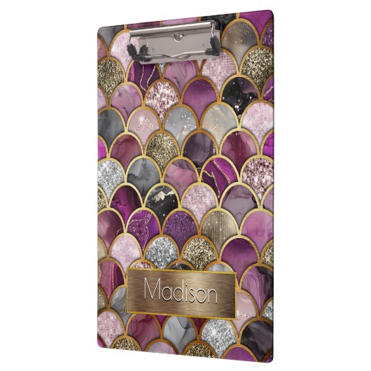 Schattigee roze paarse gouden zeemeerminschaal klembord (Links)