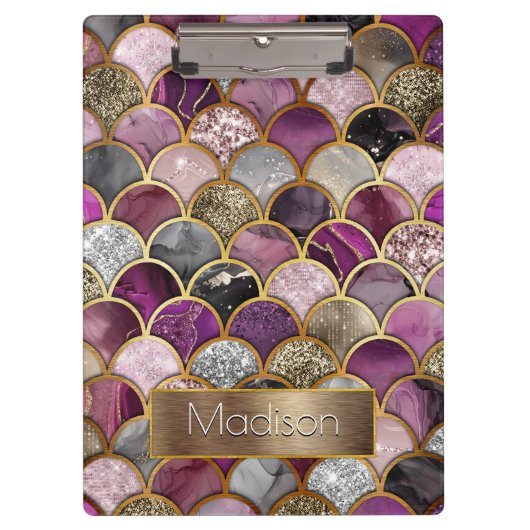 Schattigee roze paarse gouden zeemeerminschaal klembord (Voorkant)