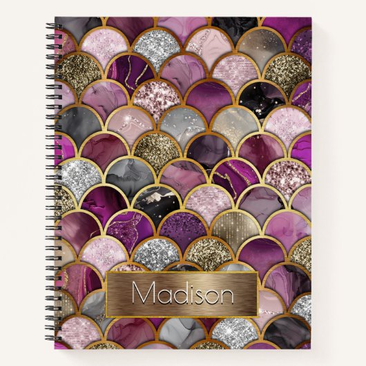 Schattigee roze paarse gouden zeemeerminschaal notitieboek (Voorkant)