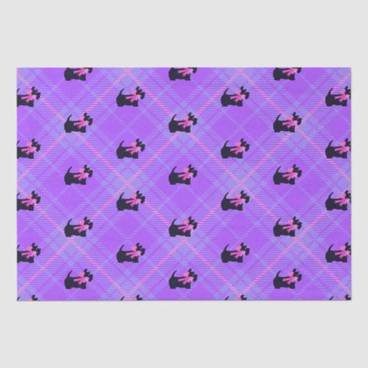 Schattigee Roze Paarse Plaid Schotse Terriër Tissuepapier (Voorkant)