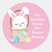 Schattigee Roze Paashaas Gepersonaliseerde Kinder  Ronde Sticker (Voorkant)