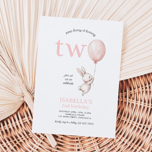 Schattigee Roze Paashaas Konijn Meisje 2e Verjaard Kaart