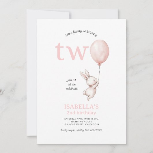 Schattigee Roze Paashaas Konijn Meisje 2e Verjaard Kaart (Voorkant)