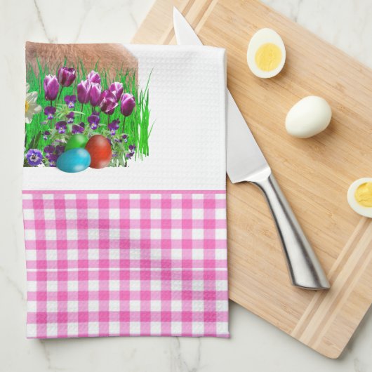 Schattigee Roze Paaskonijn Keukendoek Theedoek (Quarter Fold)