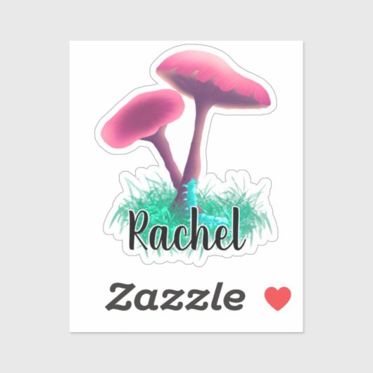 Schattigee roze paddenstoel Monogram Naam Sticker (Vel)