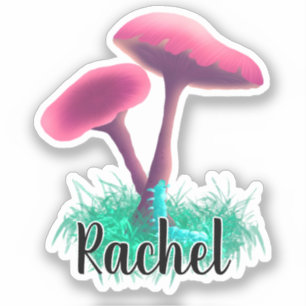 Schattigee roze paddenstoel Monogram Naam Sticker