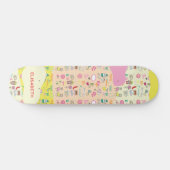 Schattigee Roze Pastel Doodle Patroon Meisjes Naam Persoonlijk Skateboard (Horizontaal)
