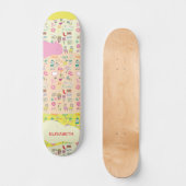 Schattigee Roze Pastel Doodle Patroon Meisjes Naam Persoonlijk Skateboard (Voorkant)