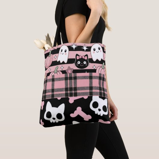 Schattigee Roze Pastel Gothic Halloween Tote Bag (Dichtbij)