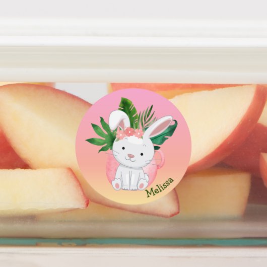 Schattigee roze pastel gradiënt bloem konijnennaam labels (Aangebracht)