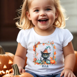 Schattigee Roze Pastel Zwarte Kat Heksenpompoen Ha Kinder Shirts