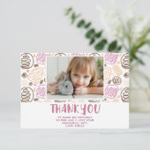 Schattigee Roze Patroon Verjaardag Kinder Meisje F Bedankkaart (Staand voorkant)