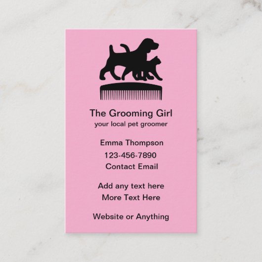 Schattigee Roze Pet Grooming Theme Visitekaartjes (Voorkant)