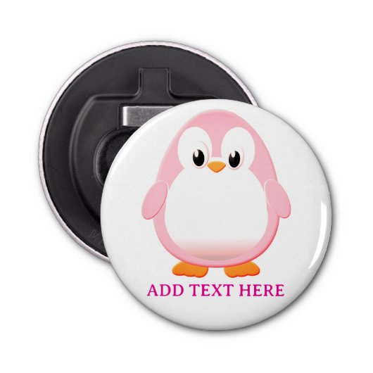 Schattigee Roze Pinguïn Cartoon Custom Button Flesopener (Voorkant)
